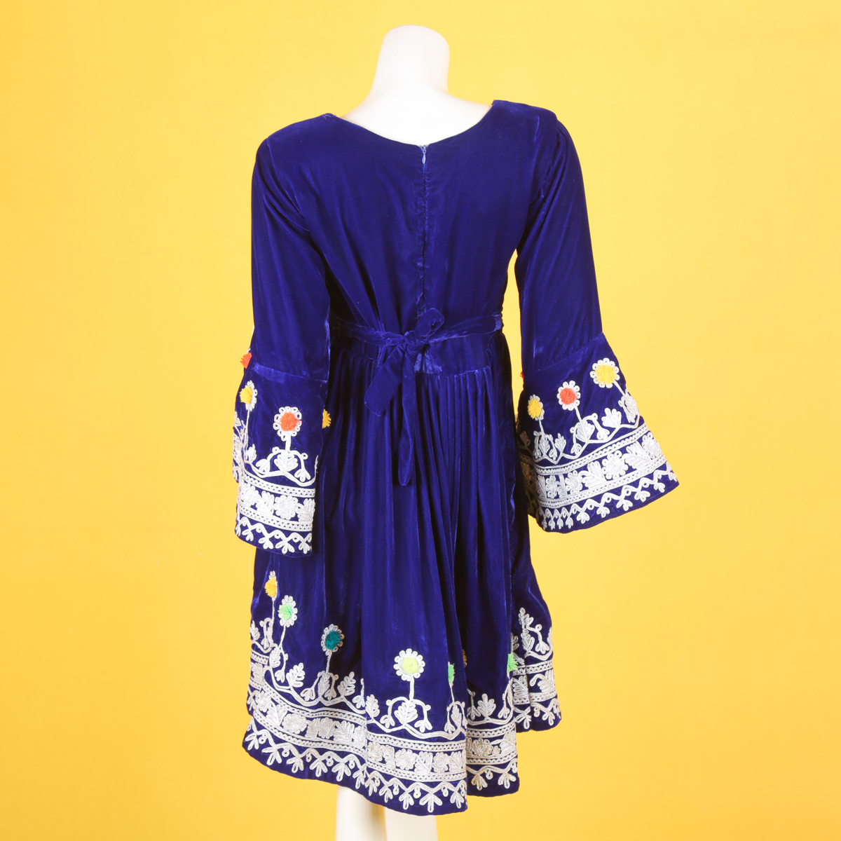 Kochi Embroidered Short Afghan Frock | Blue Velvet Fancy Afghan Dress