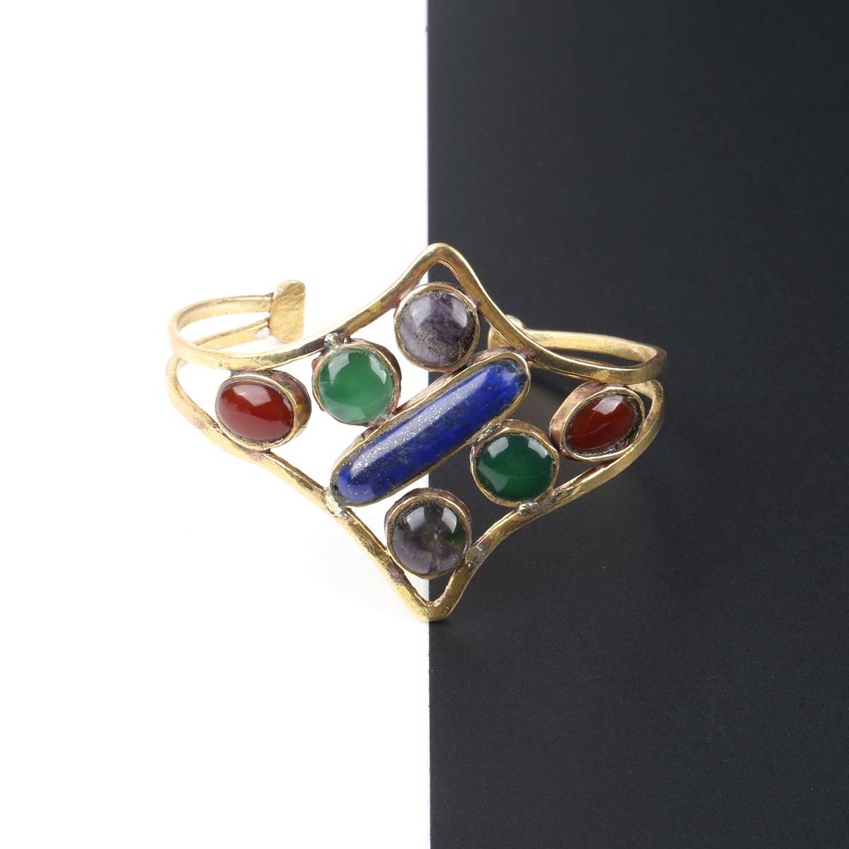 Multi-Stone Golden Bracelet | Cuff Bracelet