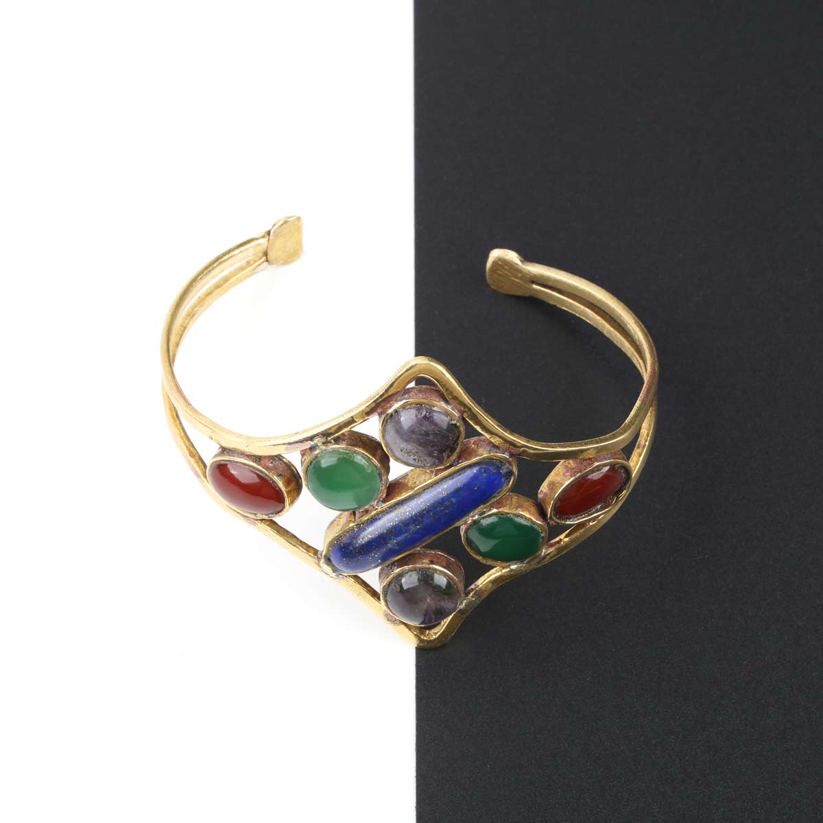 Multi-Stone Golden Bracelet | Cuff Bracelet