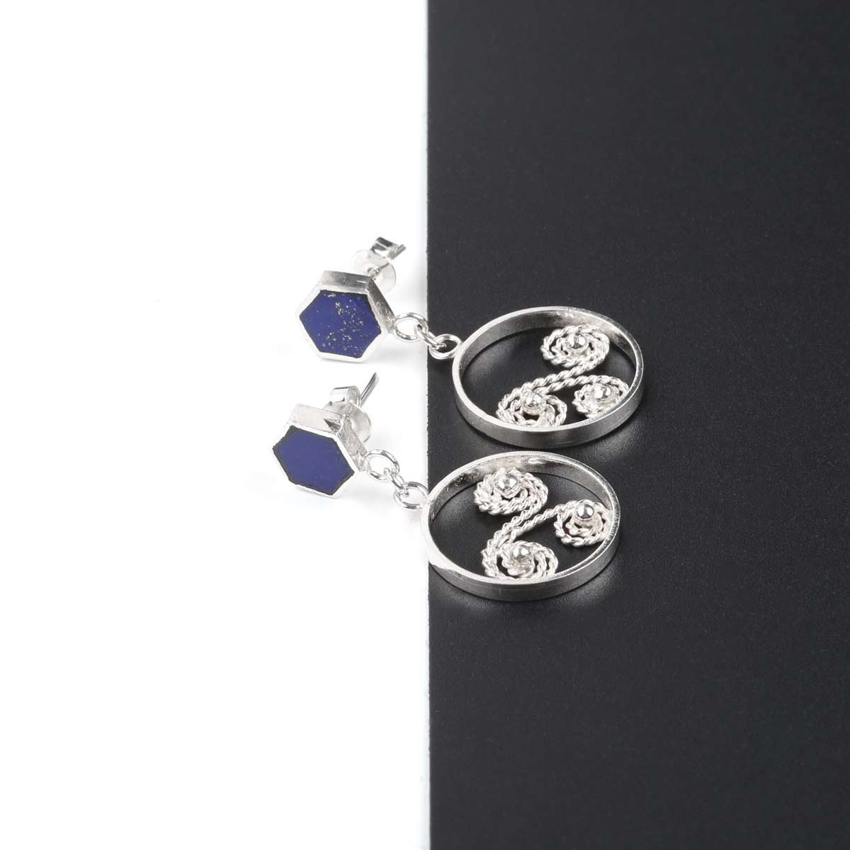 Lapis Lazuli Dangle Studs | Silver Drop Earrings