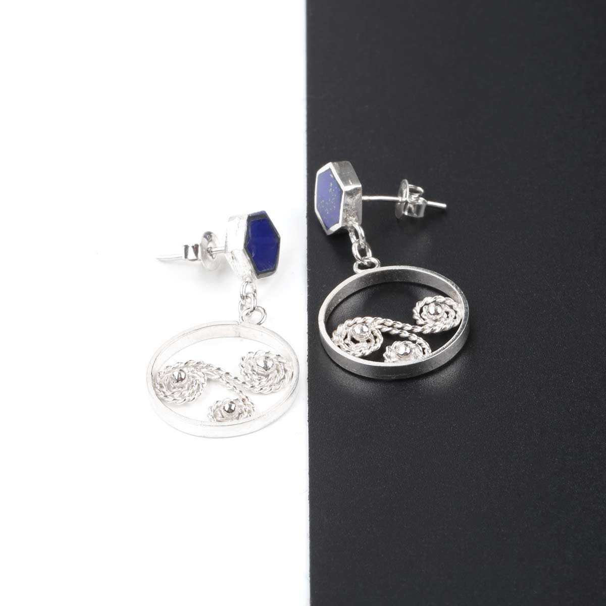 Lapis Lazuli Dangle Studs | Silver Drop Earrings