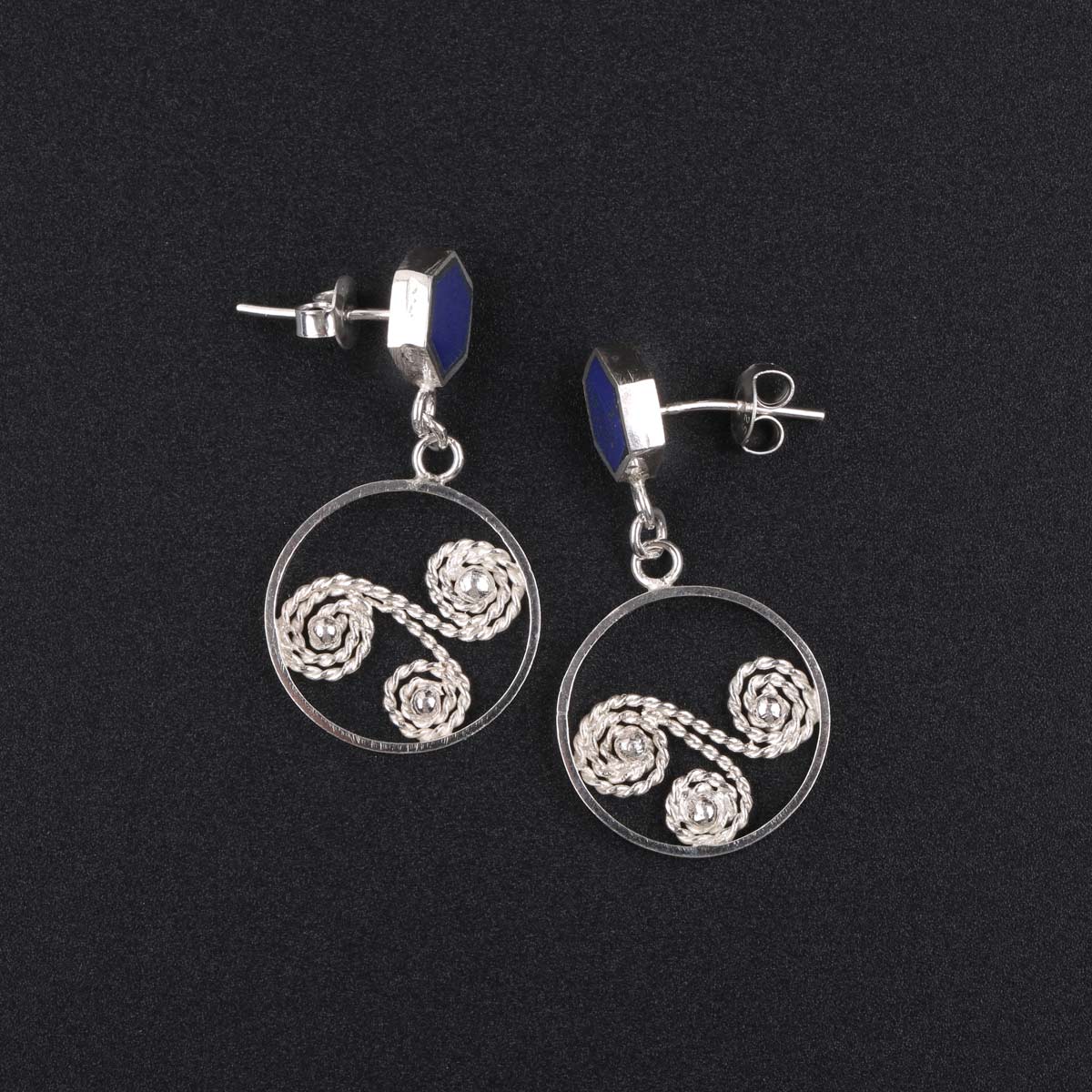 Lapis Lazuli Dangle Studs | Silver Drop Earrings