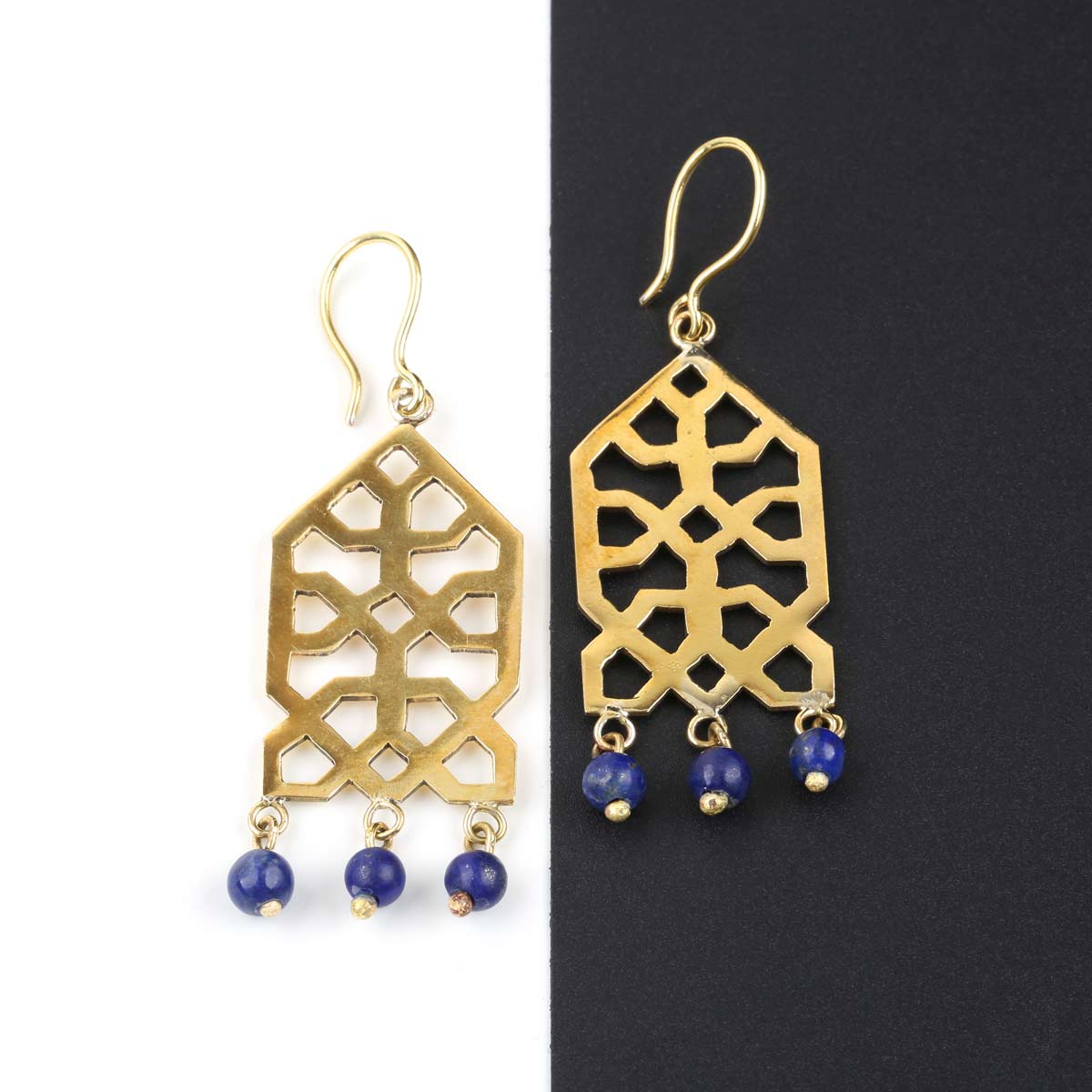 Lapis Hook Earrings | Bronze Dangle Earrings