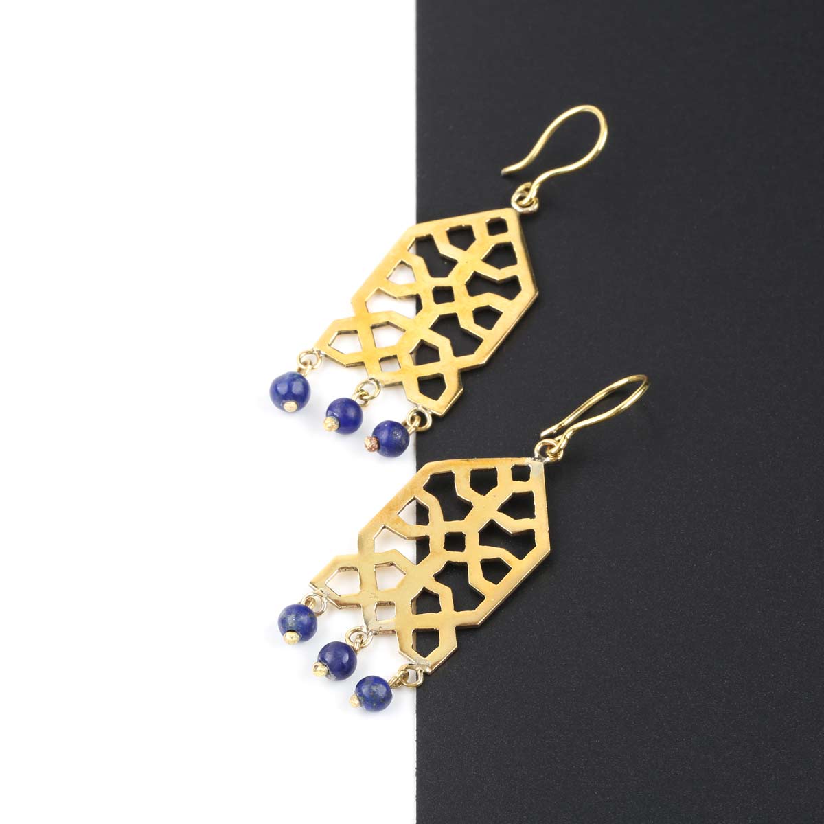 Lapis Hook Earrings | Bronze Dangle Earrings