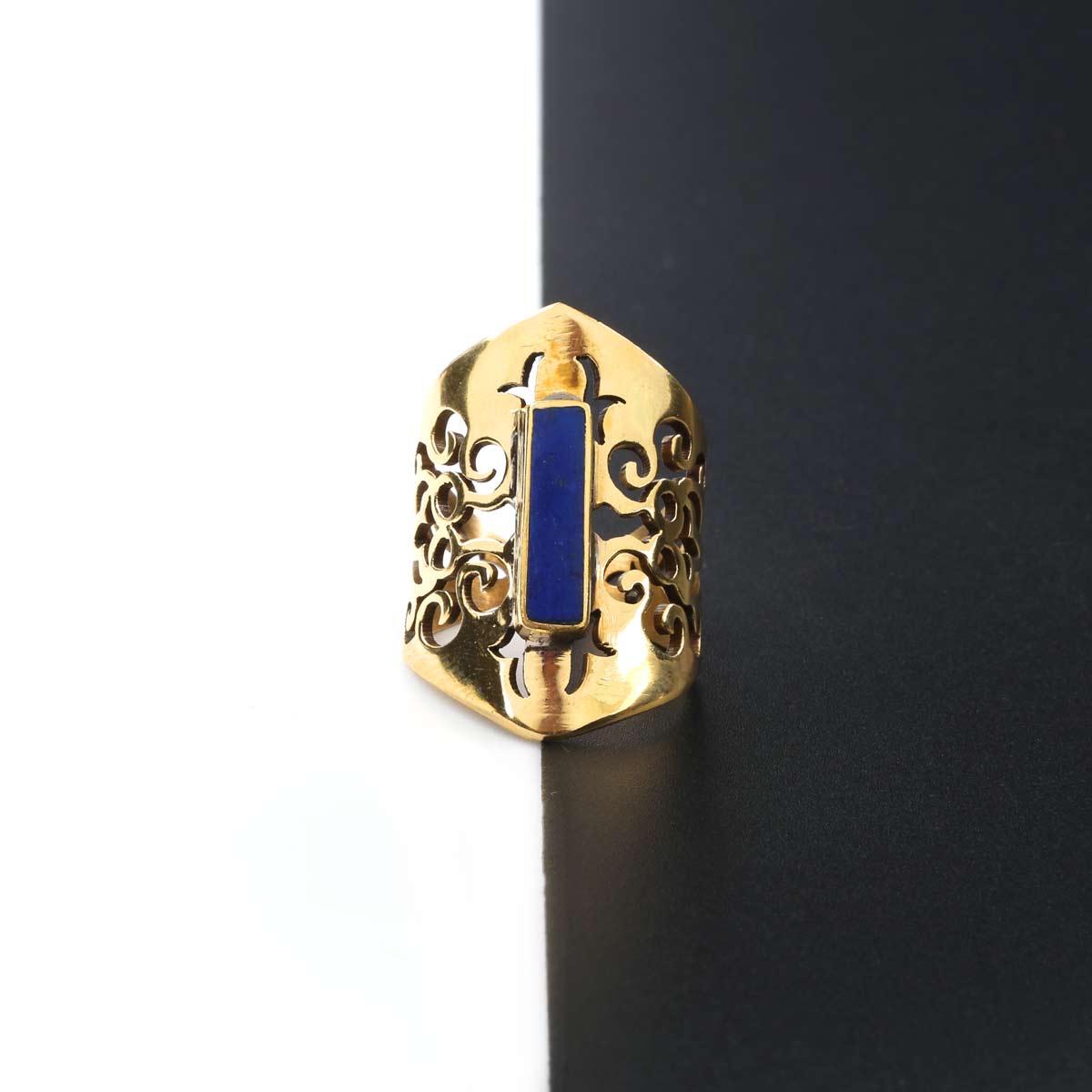 Lapis Stone Ring | Bronze Engraved Ring