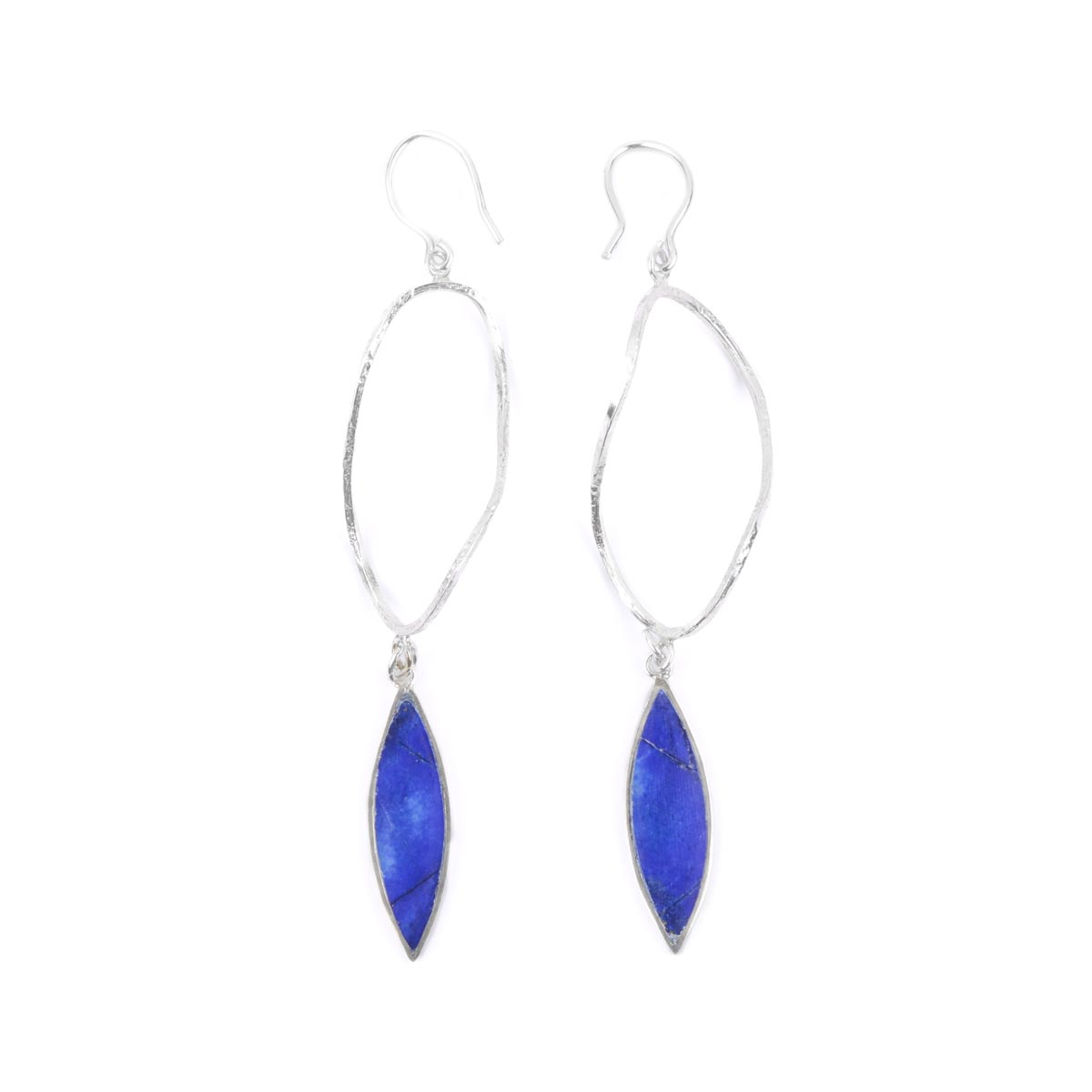 Lapis Stone Hook Earrings | Silver Dangle Earrings