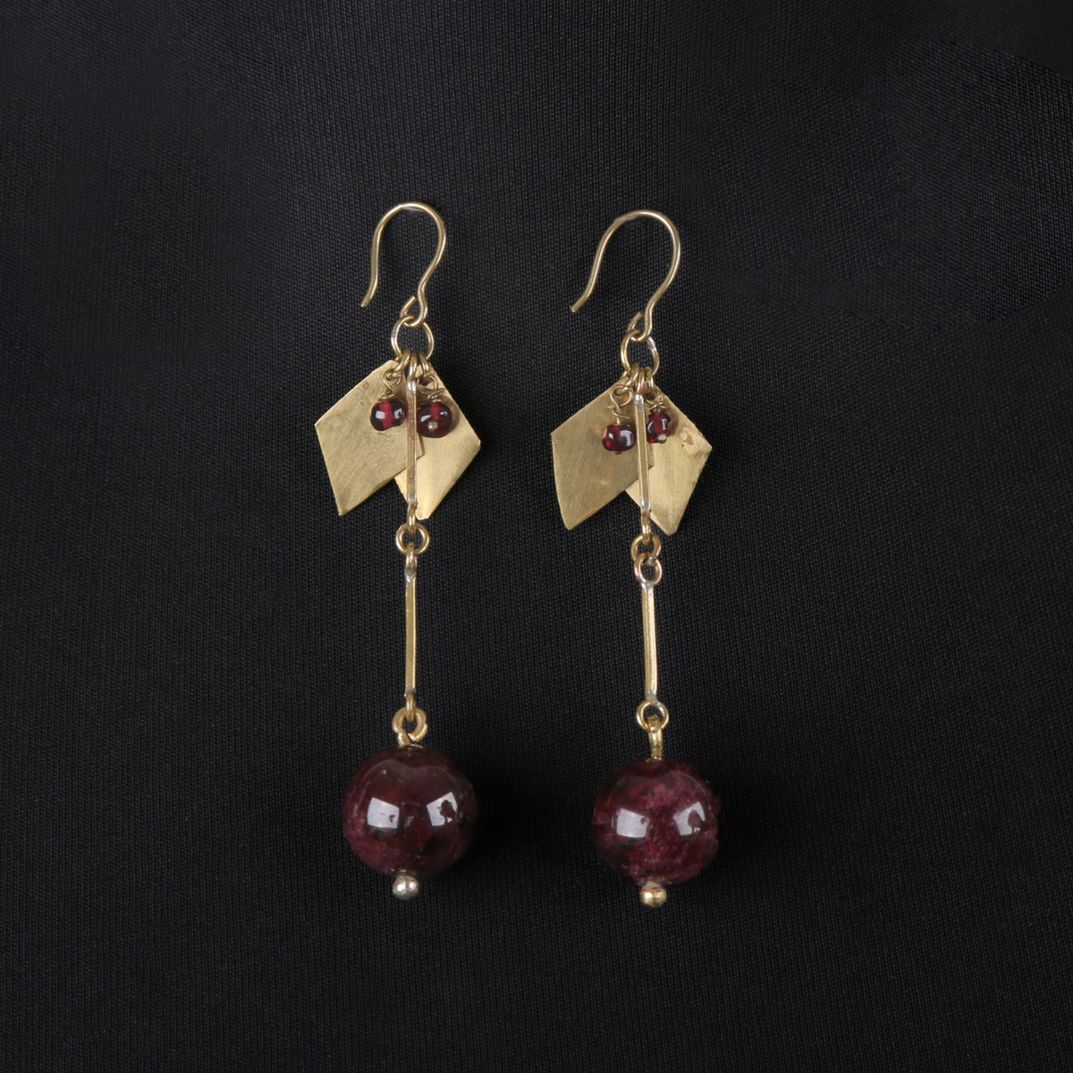 Garnet Stone Jewelry Set | Gold-Plated Charm Necklace & Earrings