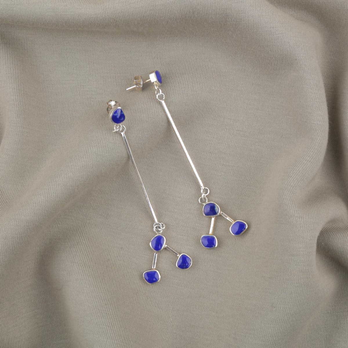 Lapis Lazuli Earrings | Silver Cluster Stud Earrings