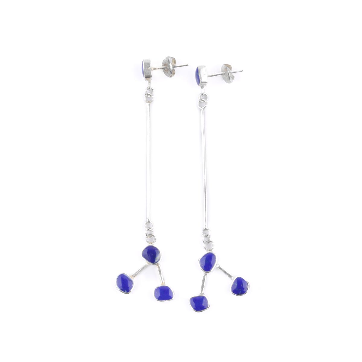 Lapis Lazuli Earrings | Silver Cluster Stud Earrings