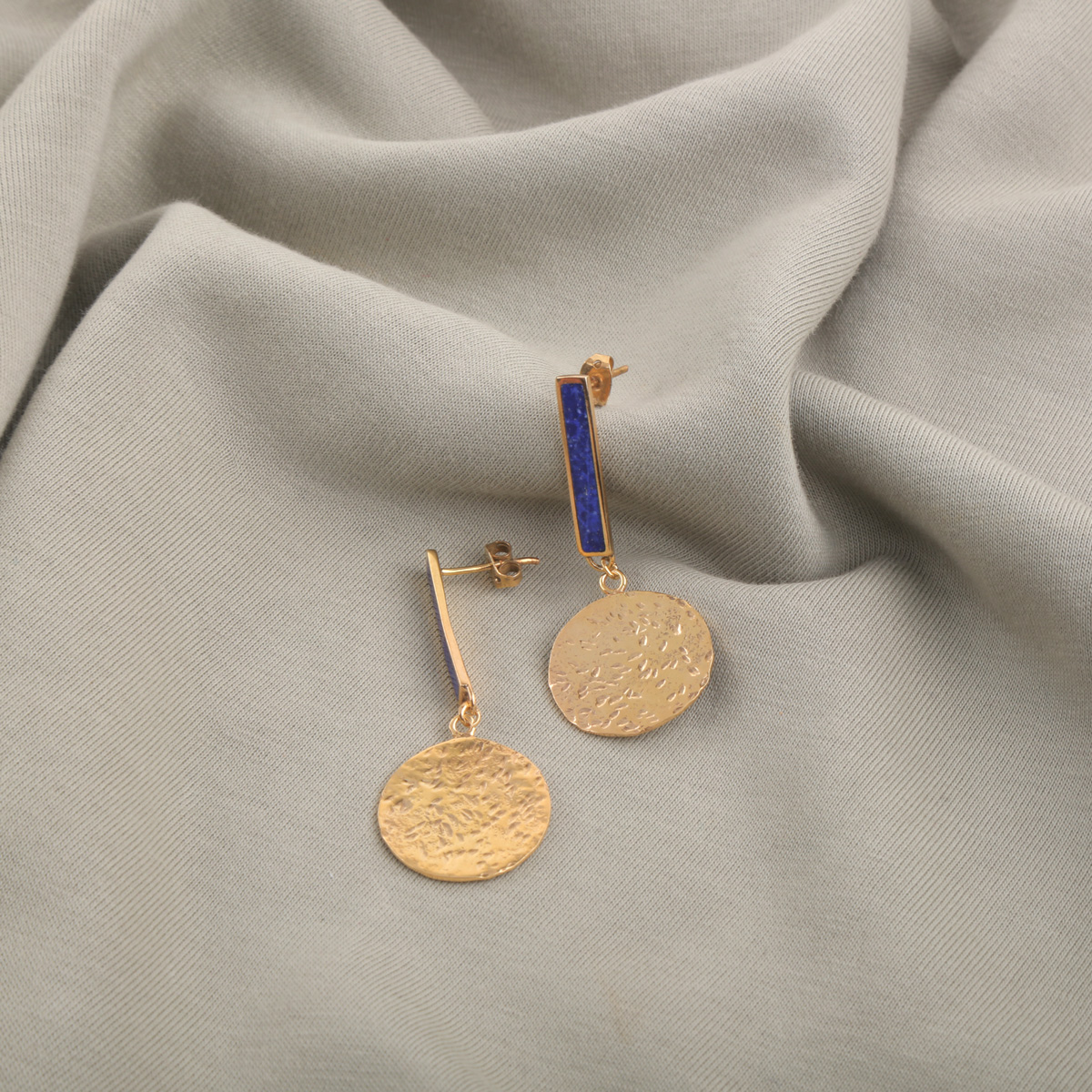 Lapis Lazuli Drop Earrings | Gold-Plated Coin Earring Studs
