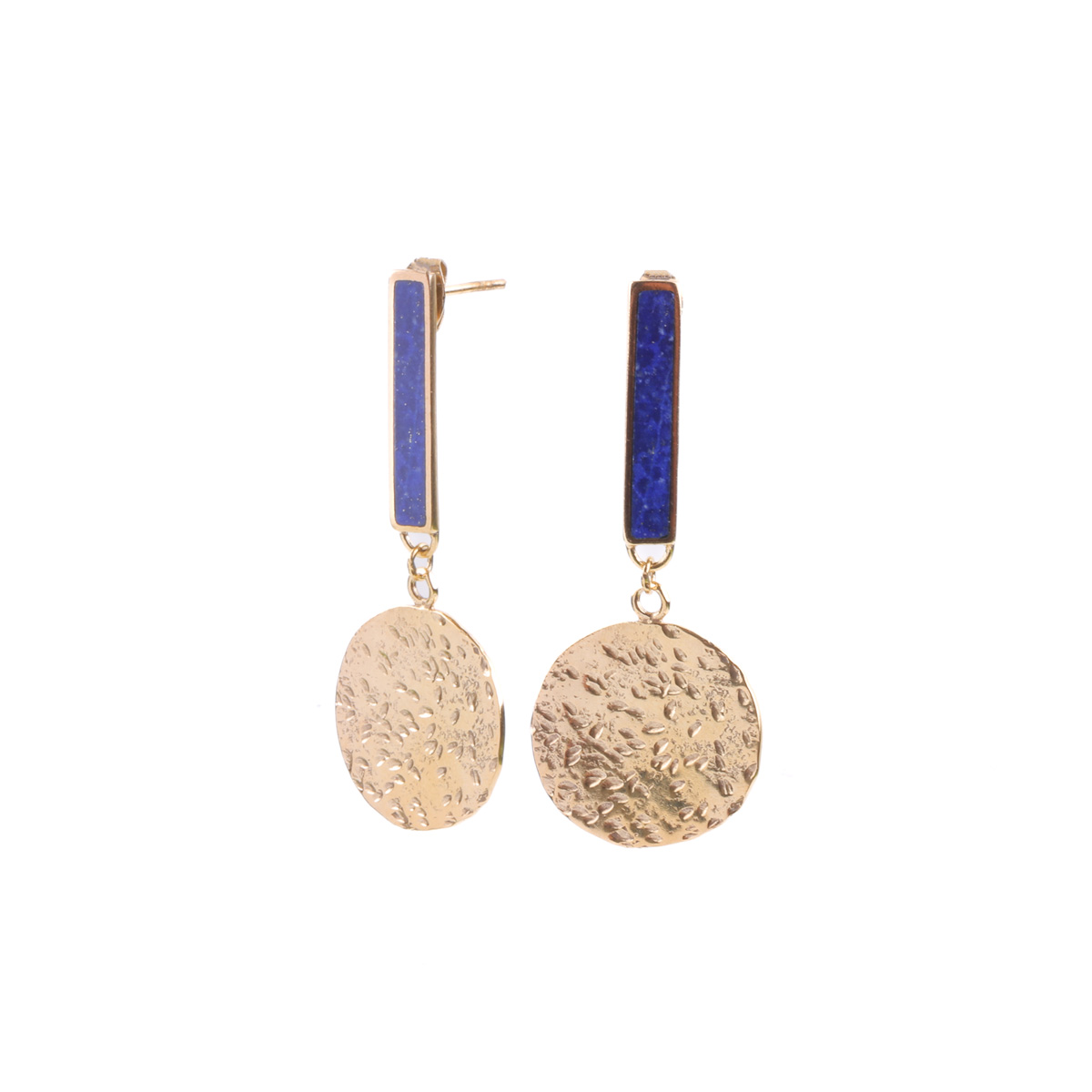 Lapis Lazuli Drop Earrings | Gold-Plated Coin Earring Studs