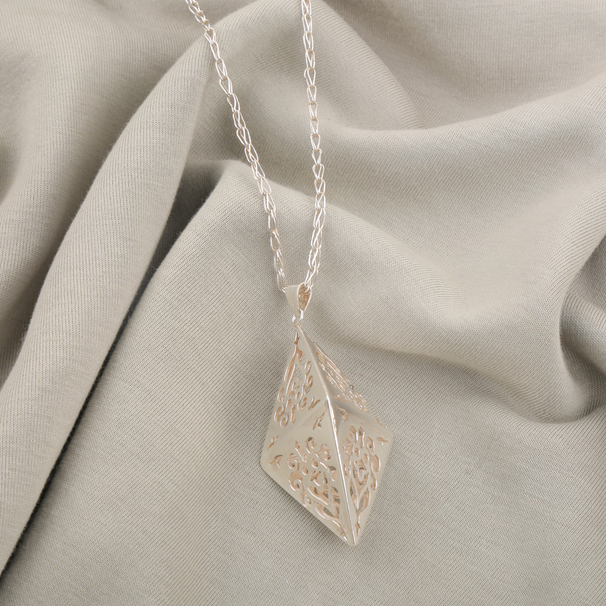 Silver Drop Necklace | Engraved Marquise Pendant