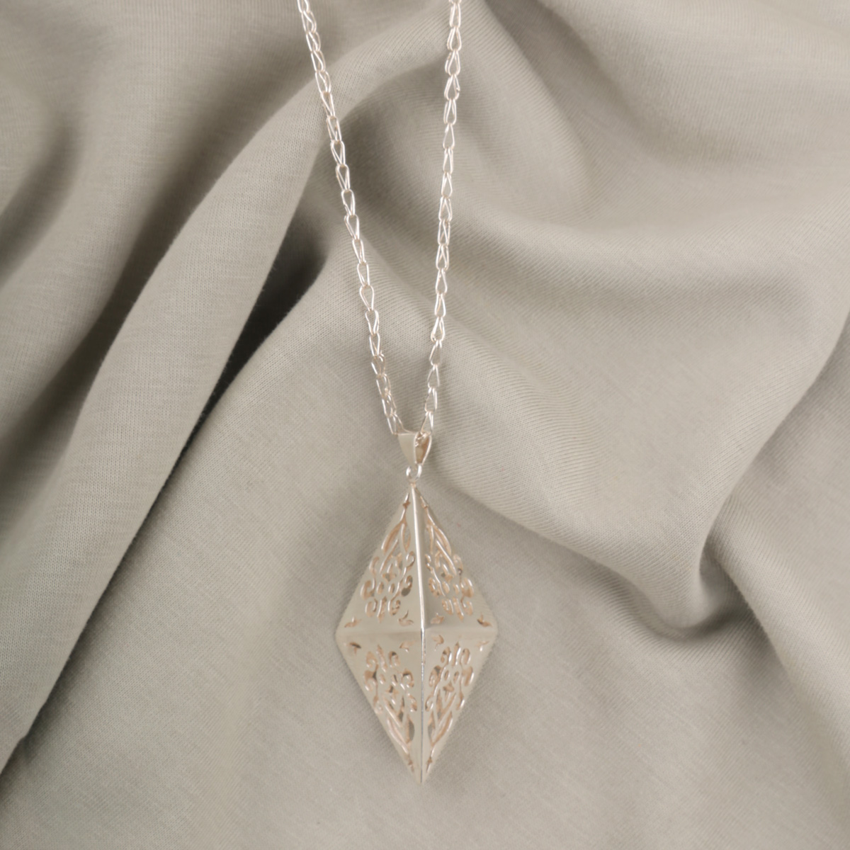 Silver Drop Necklace | Engraved Marquise Pendant