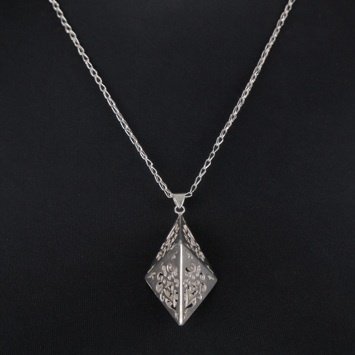 Silver Drop Necklace | Engraved Marquise Pendant