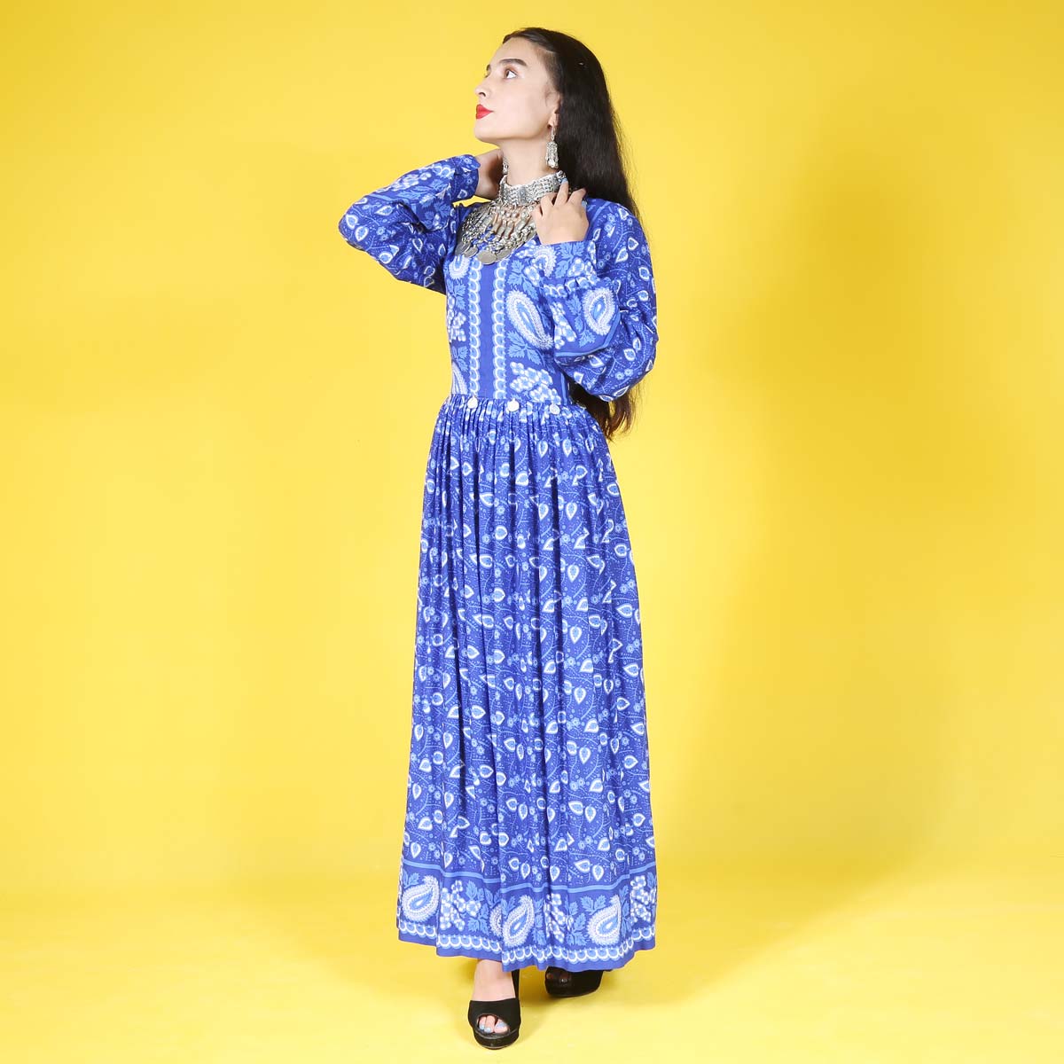 Blue Handmade Afghan Long Dress