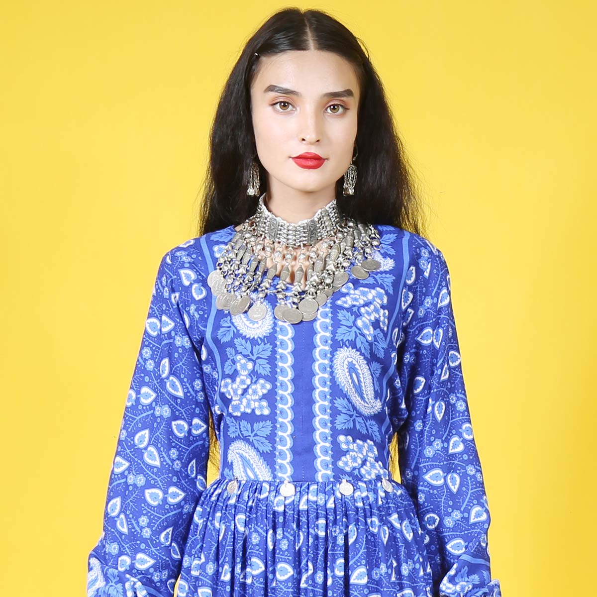 Blue Handmade Afghan Long Dress