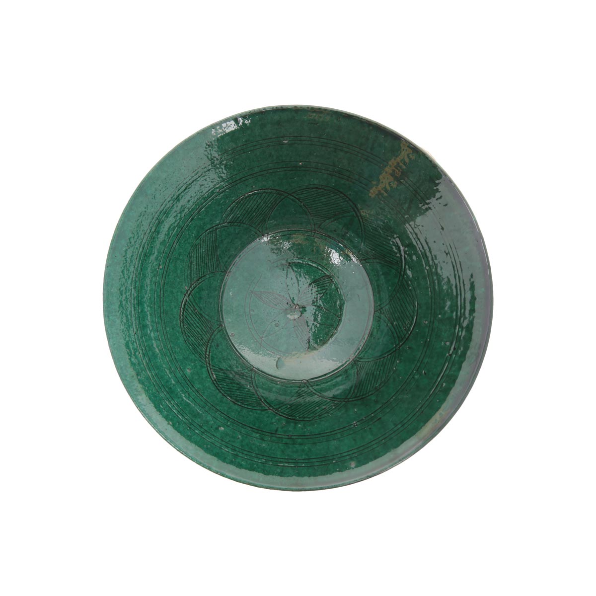 Green Large Ceramic Footed Bowl | Handcrafted Floral Design Ceramic Bowl 