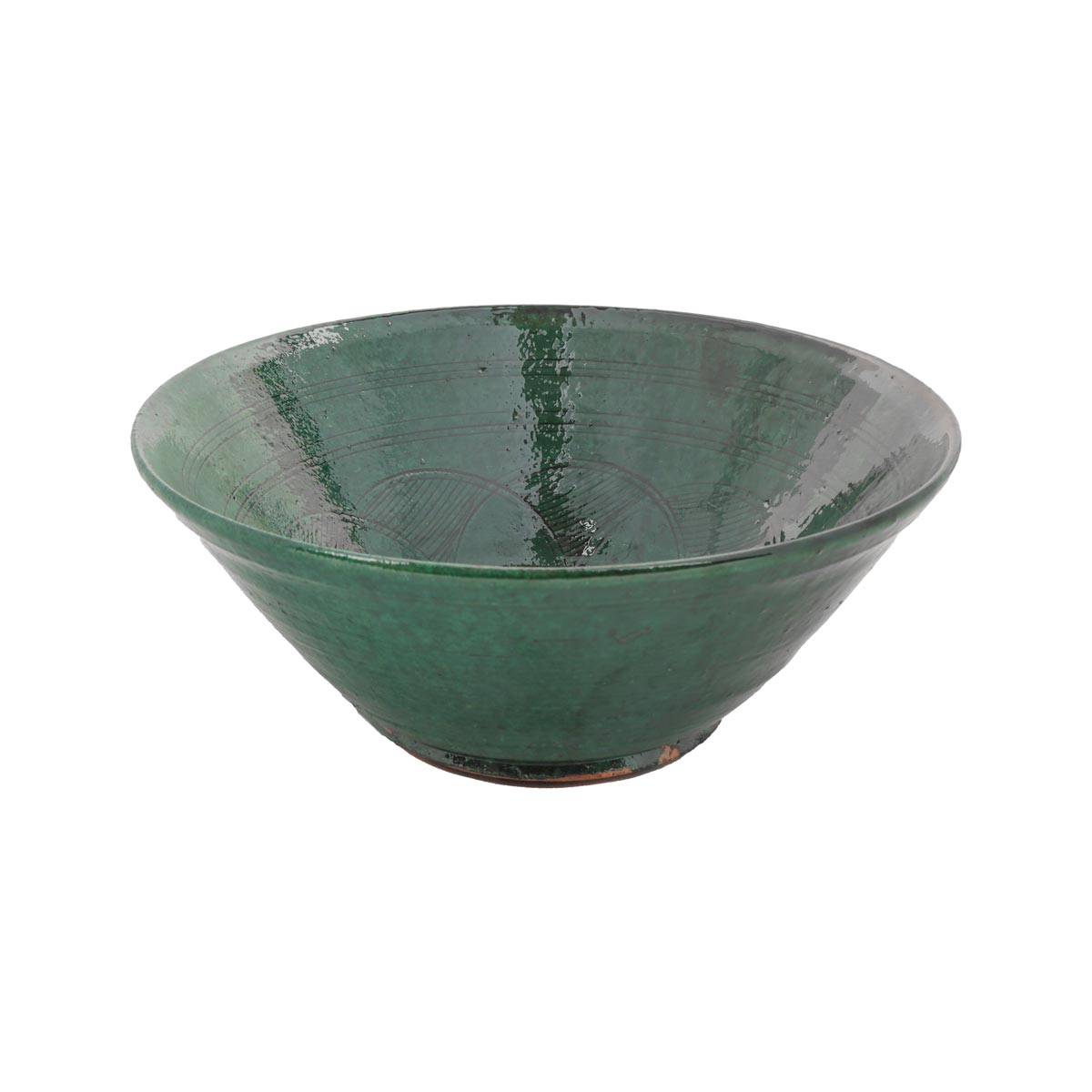 Green Large Ceramic Footed Bowl | Handcrafted Floral Design Ceramic Bowl 