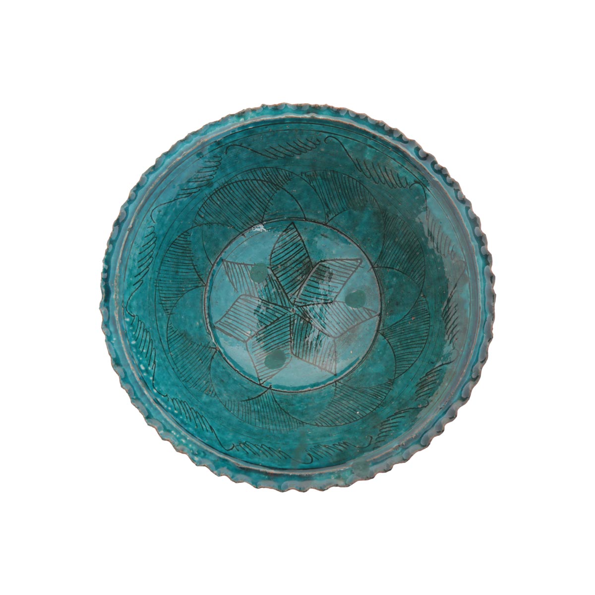 Turquoise Medium Footed Ceramic Bowl | Curled Edge Handcrafted Rustic Ceramic Bowl