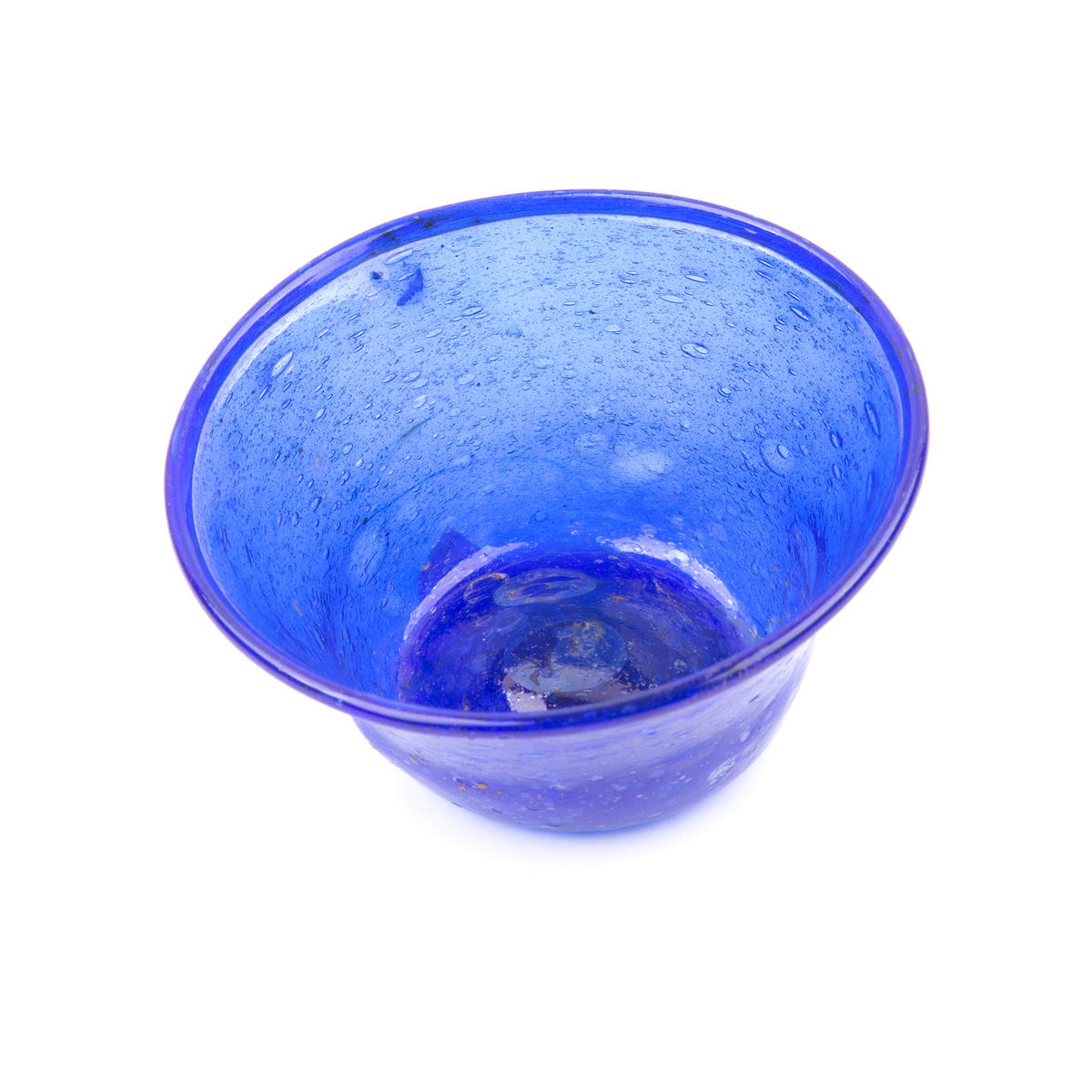 Dark Blue Handcrafted Glass Flower Pot | Small Glass Bowl Vase for Flowers