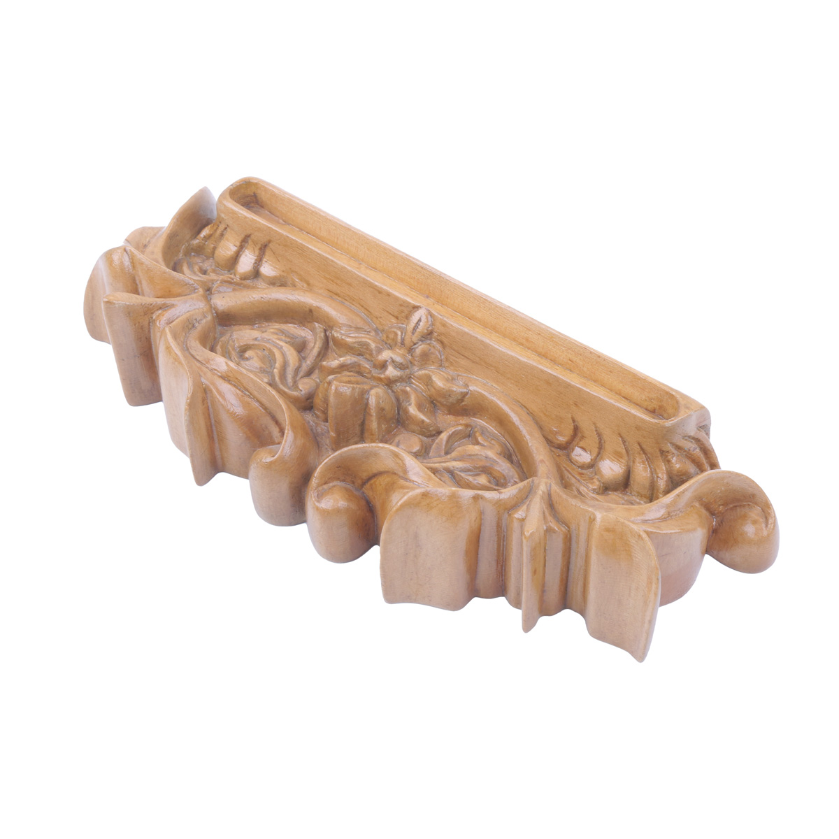 Cedar Floral Carved Photo Stand | Rectangle Wooden Stand