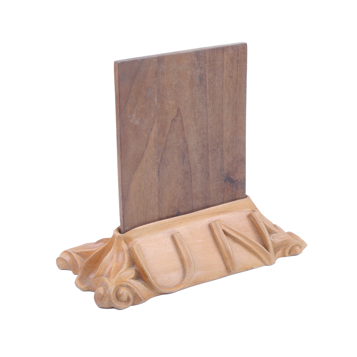 Cedar & Walnut Wooden Name Stand | Letter Engraved Desk Name Stand