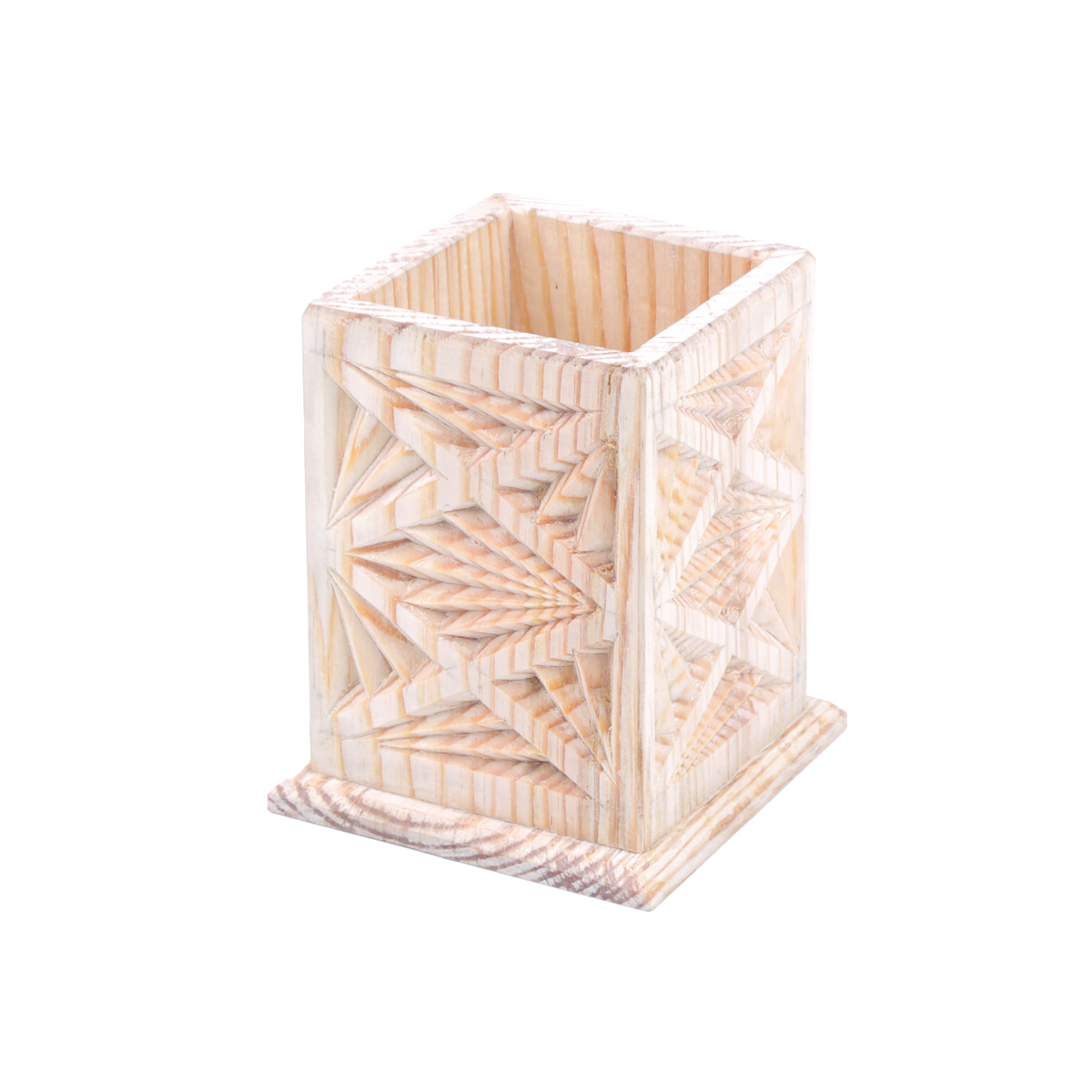 Cedar Wooden Pen Holder | Rectangle Carved Flower Vase