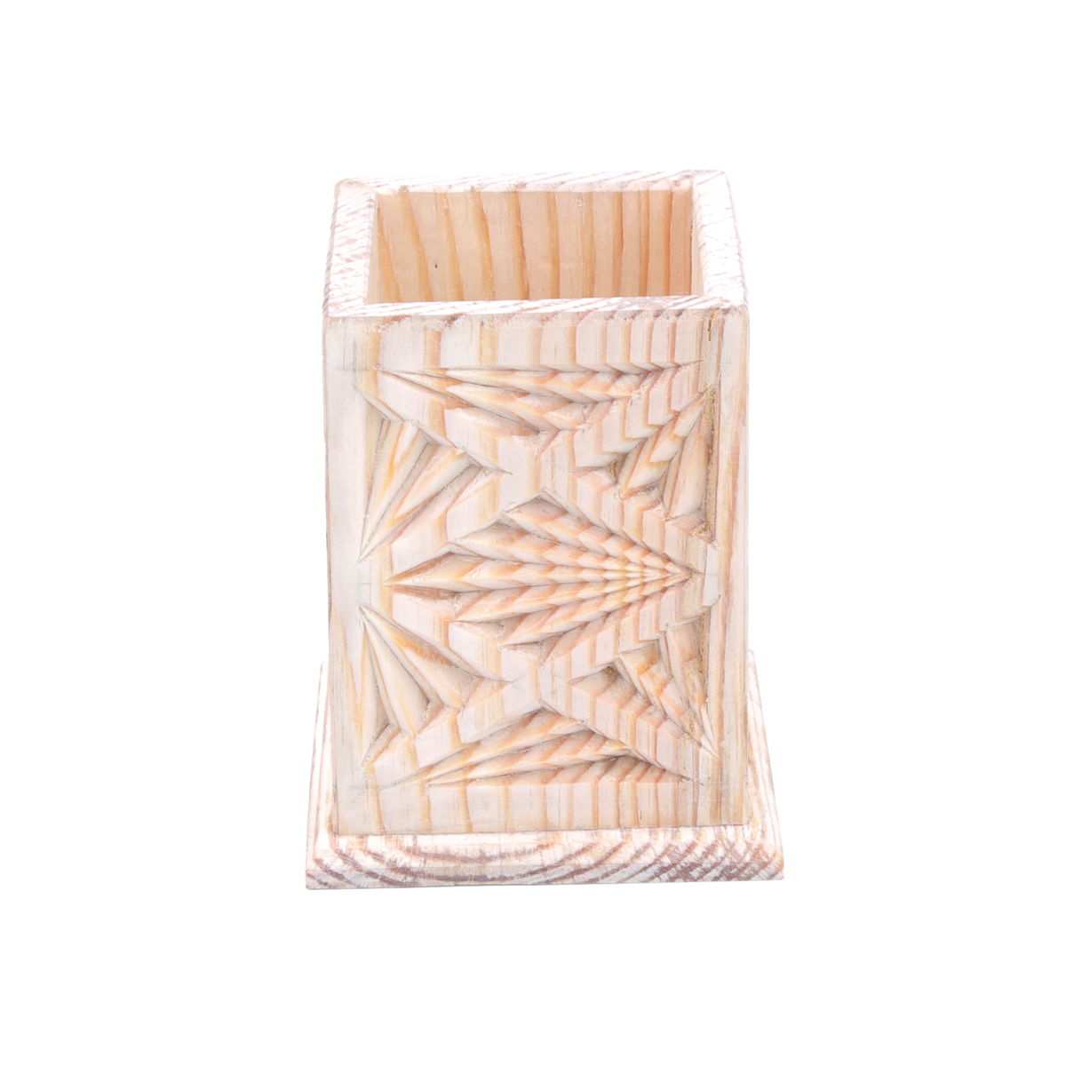 Cedar Wooden Pen Holder | Rectangle Carved Flower Vase