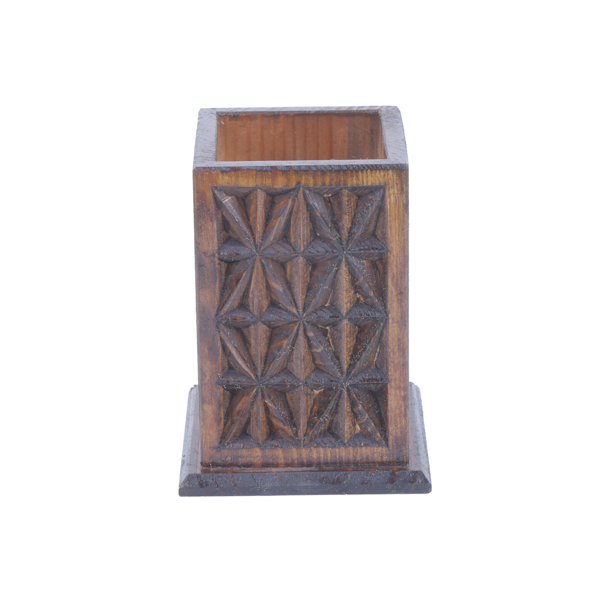Cedar Wooden Pen Holder | Rectangle Carved Flower Vase