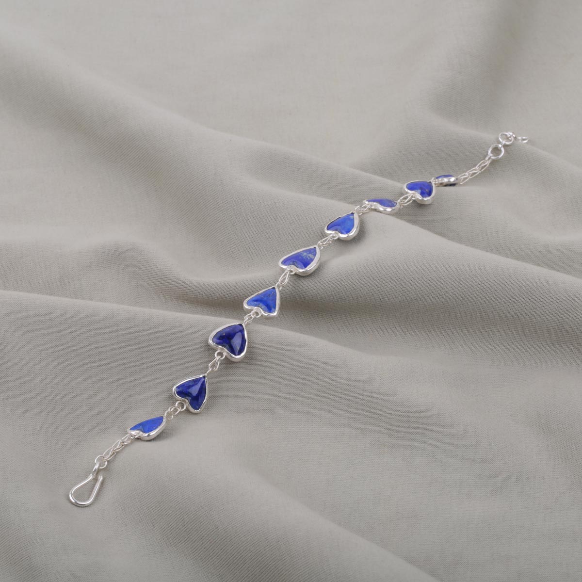 Lapis Heart Design Bracelet| Silver Chain Bracelet