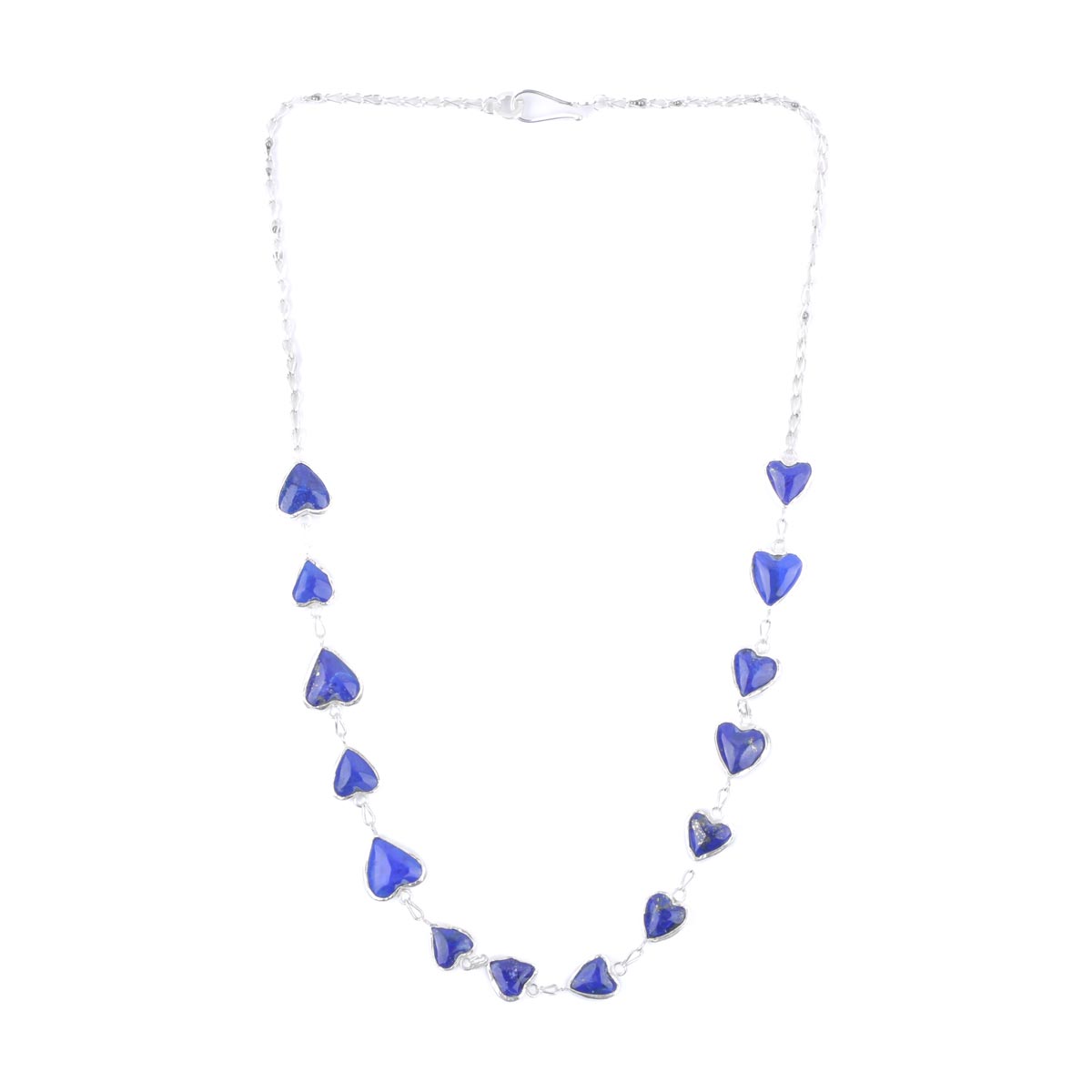 Blue Lapis Stone Chain Necklace| Silver Heart Design Choker Necklace