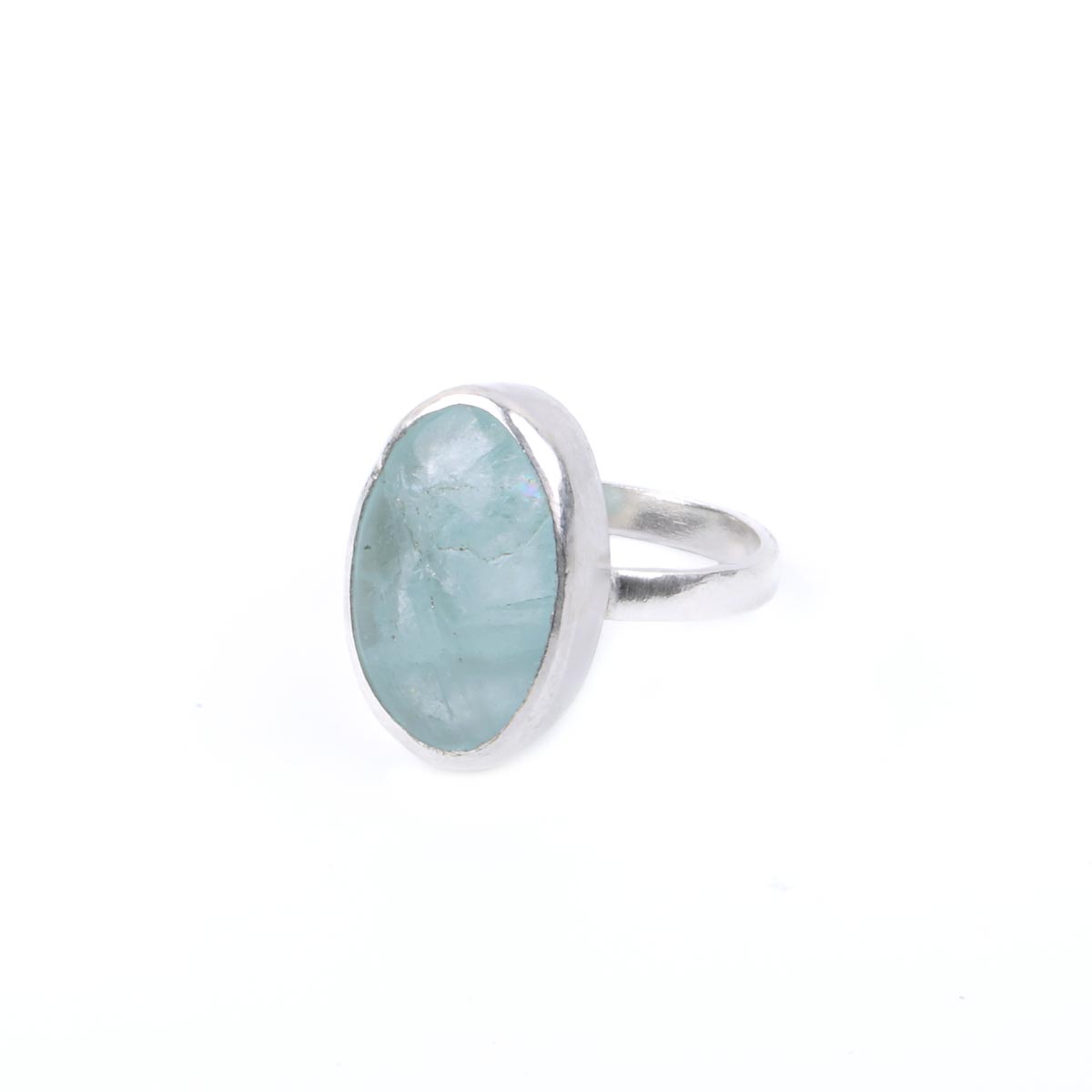 Aquamarine Oval Ring| Silver Bezel Ring
