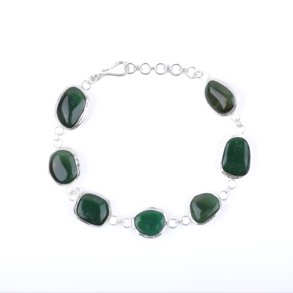 Green Agate Bracelet| Silver Station Bracelet