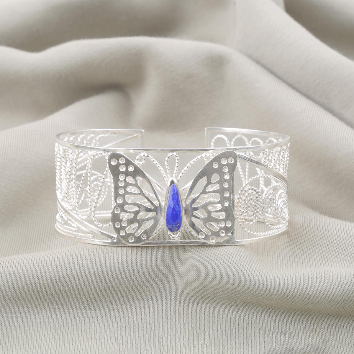 Butterfly Lapis Handcuffs | Silver Bracelet