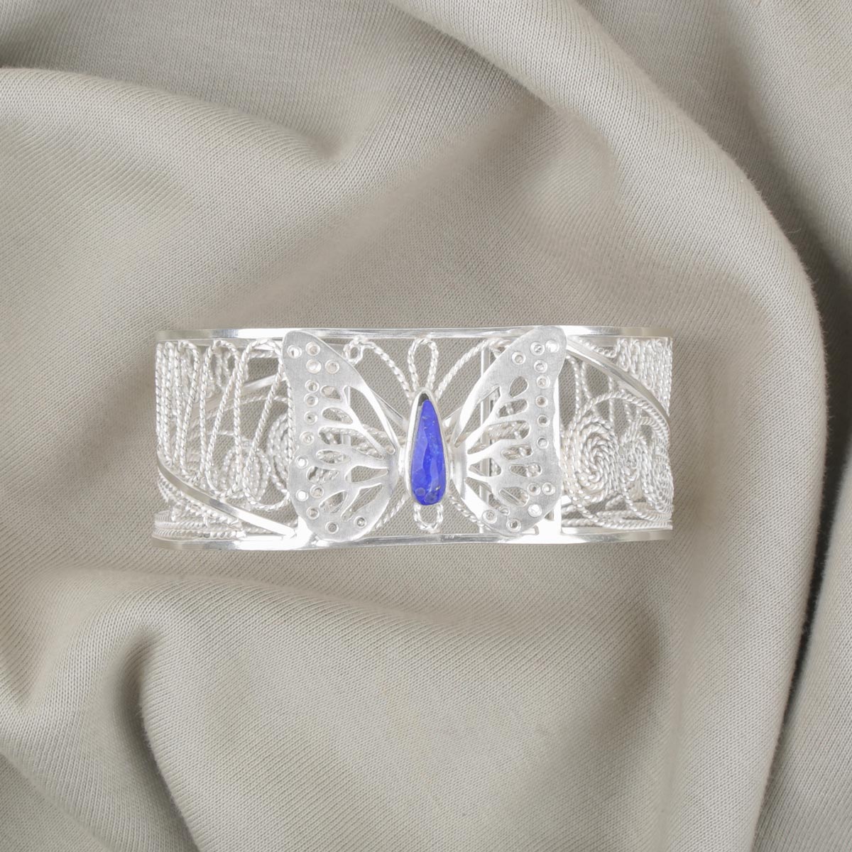 Butterfly Lapis Handcuffs | Silver Bracelet