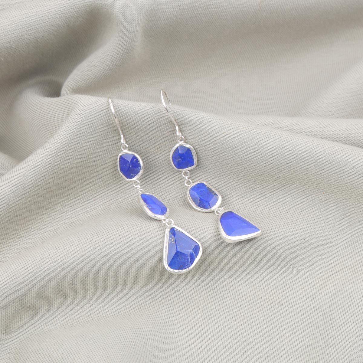 Lapis Chandelier Necklace, Earrings & Bracelet| Silver Jewelry Set