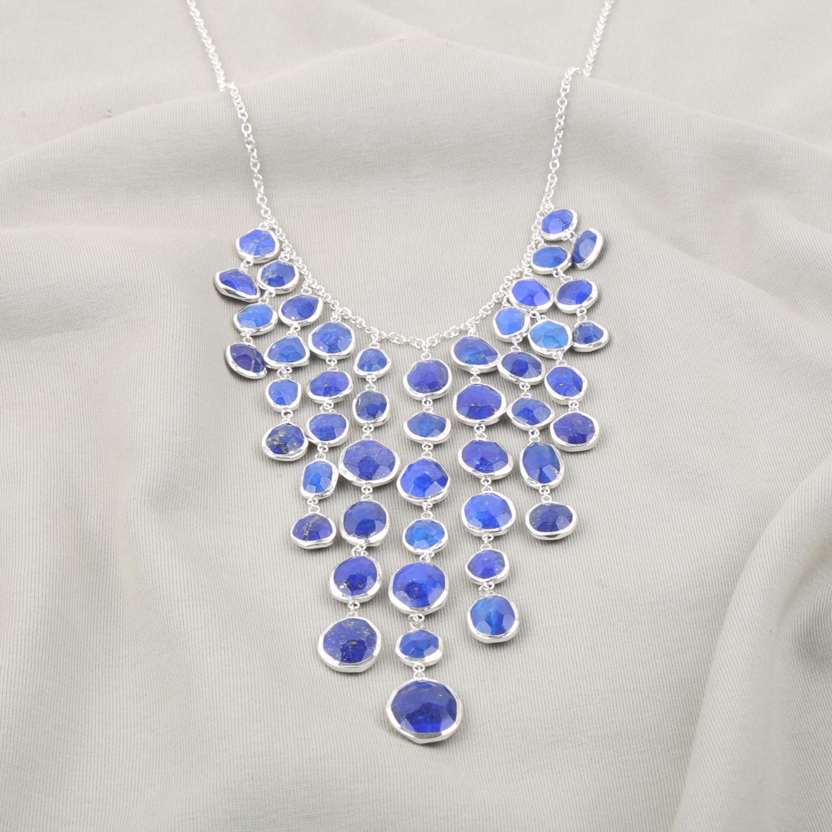 Azure Lapis Chandelier Necklace| Silver Handcrafted Necklace