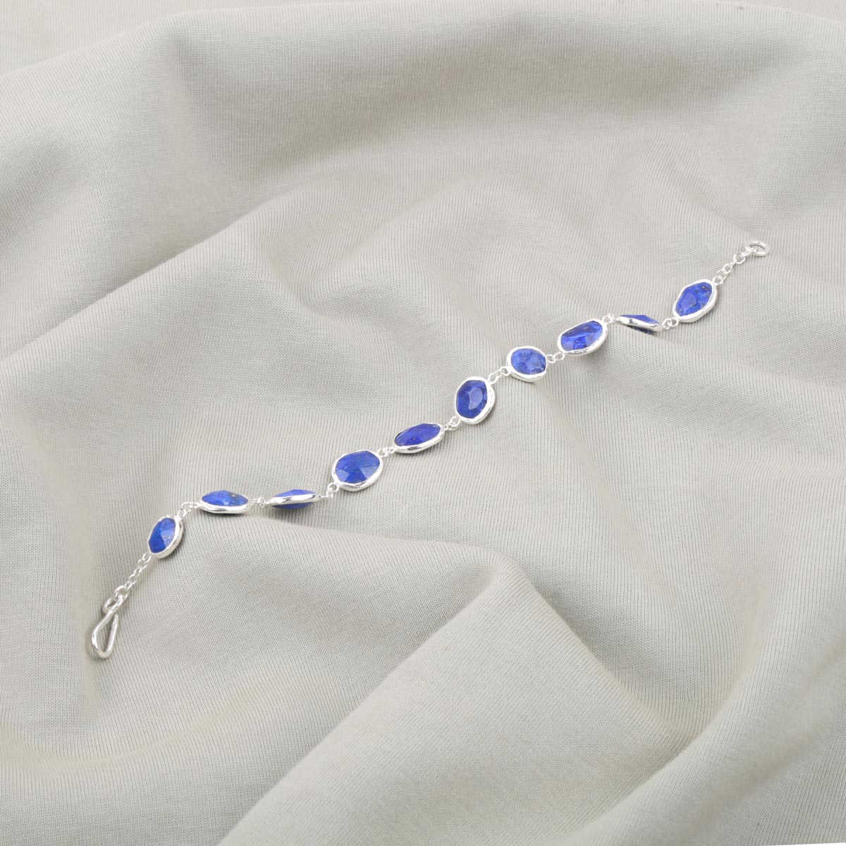 Lapis Station Bracelet| Silver Chain Bracelet