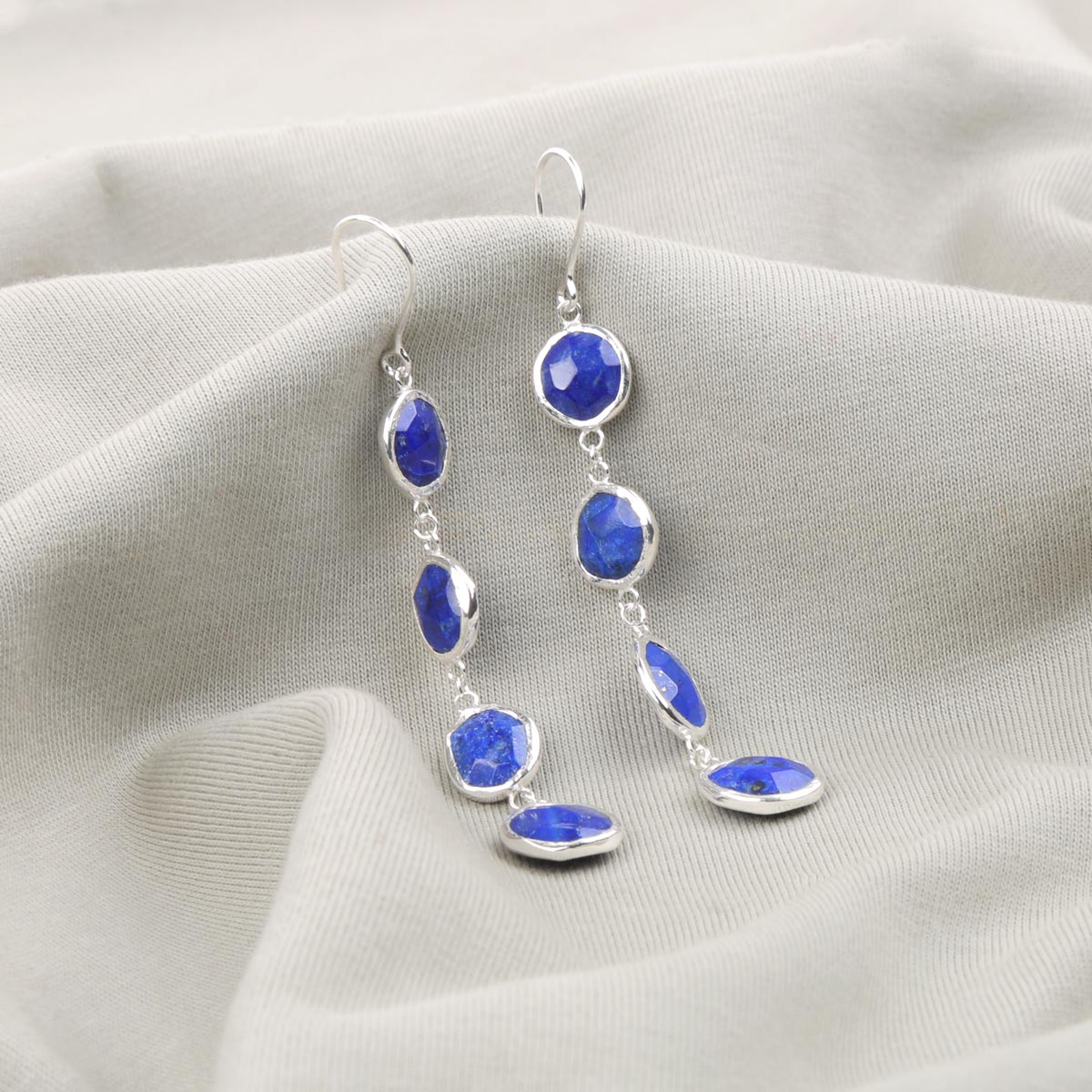 Lapis Shoulder Duster Earrings| Silver Dangle Earrings