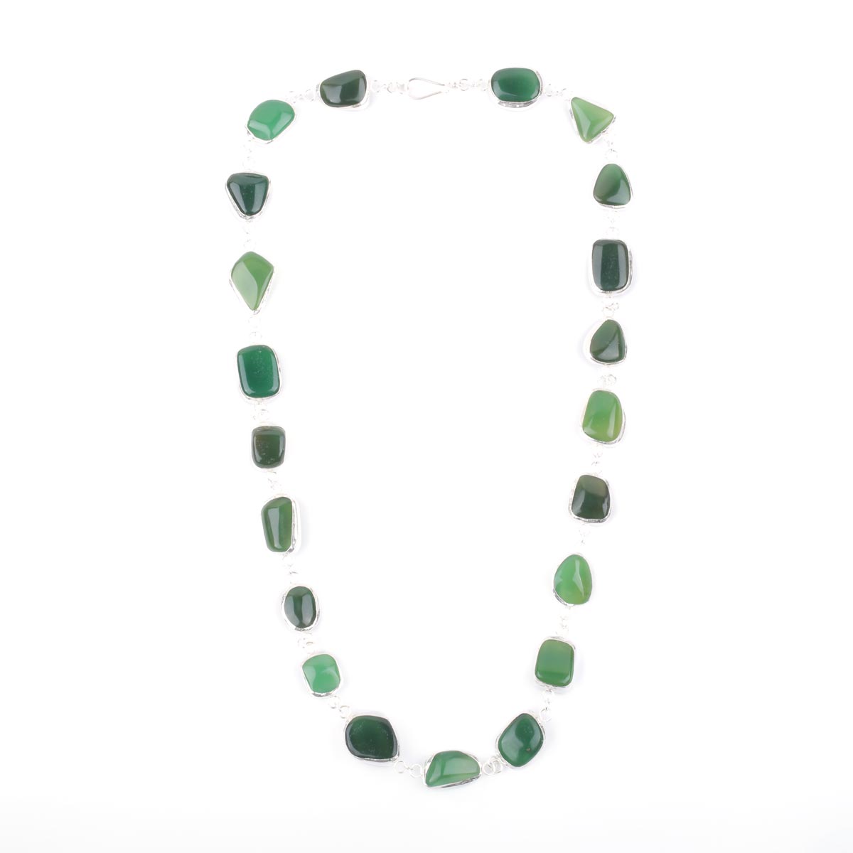 Green Agate Necklace| Silver Station Necklace