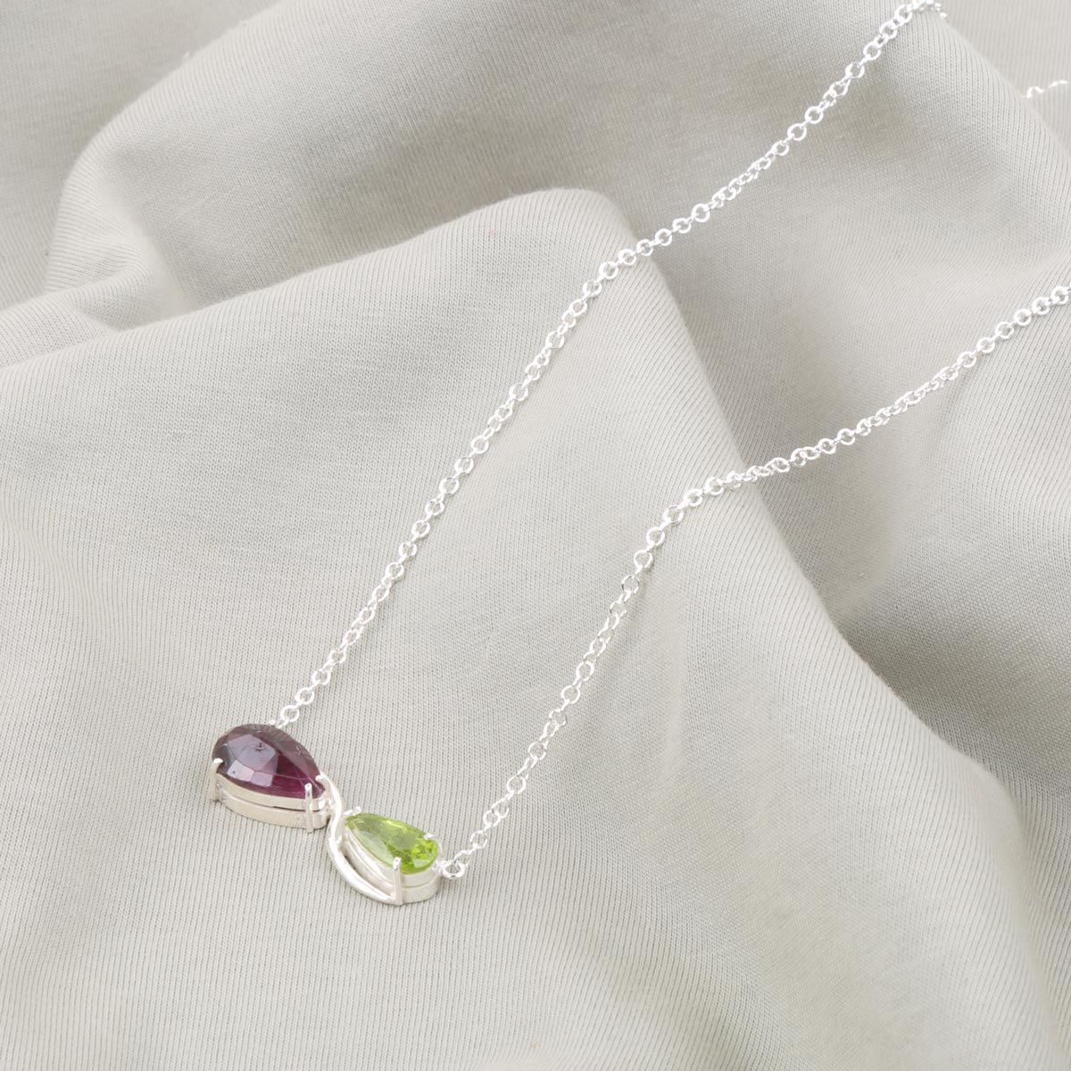 Ruby and Peridot Jewelry Set | Silver Necklace, Cuffes & Ring