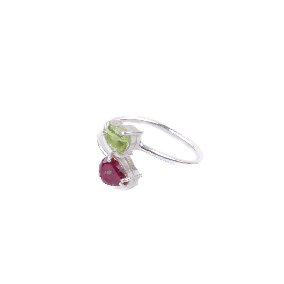 Ruby and Peridot Jewelry Set | Silver Necklace, Cuffes & Ring