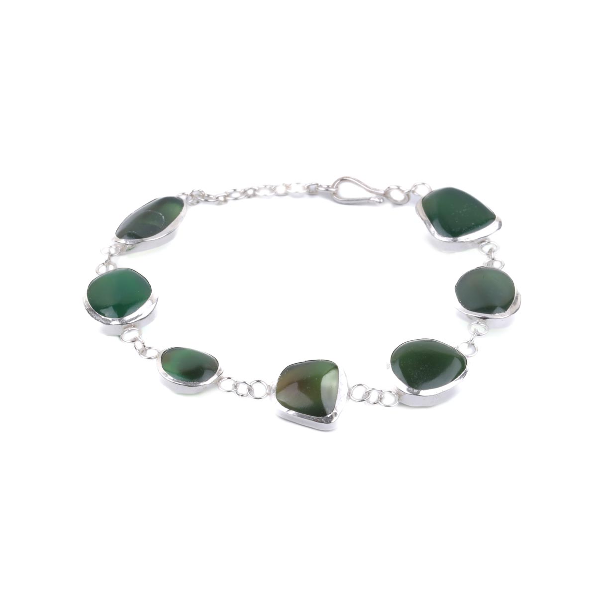 Green Agate Bracelet | Silver Station Bracelet