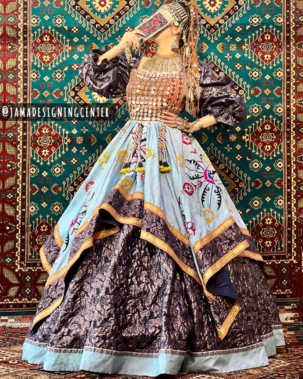 Petal Skirt Fancy Belted Afghan Weddind Dress | Puffed Sleeve Atlasi Gown