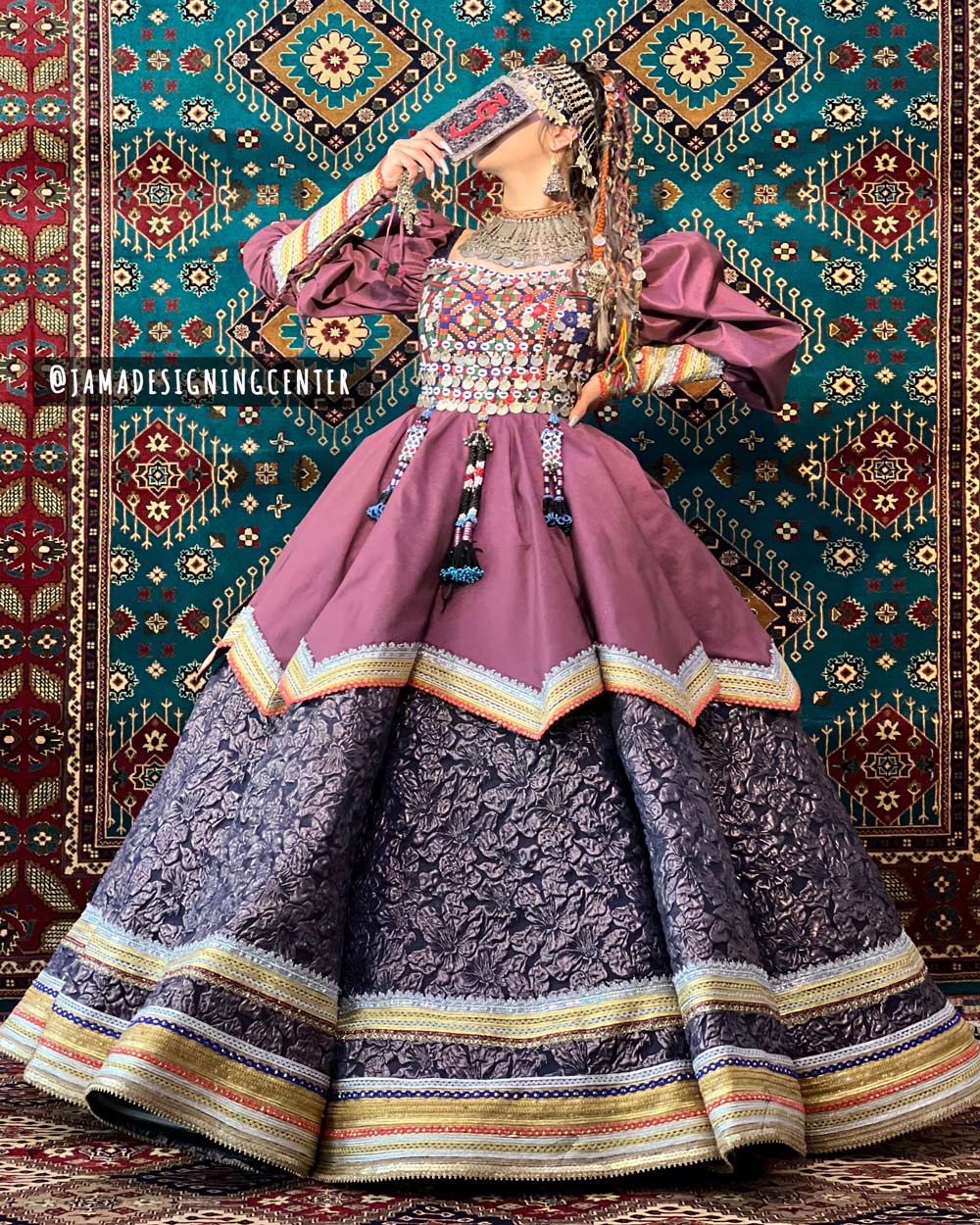 Pink & Purple Princess Skirt Gown | Silk Petal Skirt Juliet Sleeve Afghan Dress