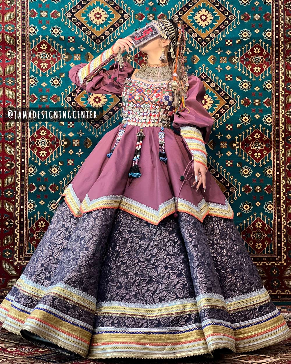 Pink & Purple Princess Skirt Gown | Silk Petal Skirt Juliet Sleeve Afghan Dress