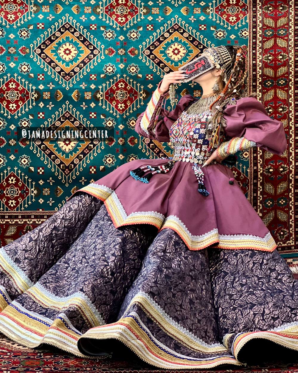 Pink & Purple Princess Skirt Gown | Silk Petal Skirt Juliet Sleeve Afghan Dress