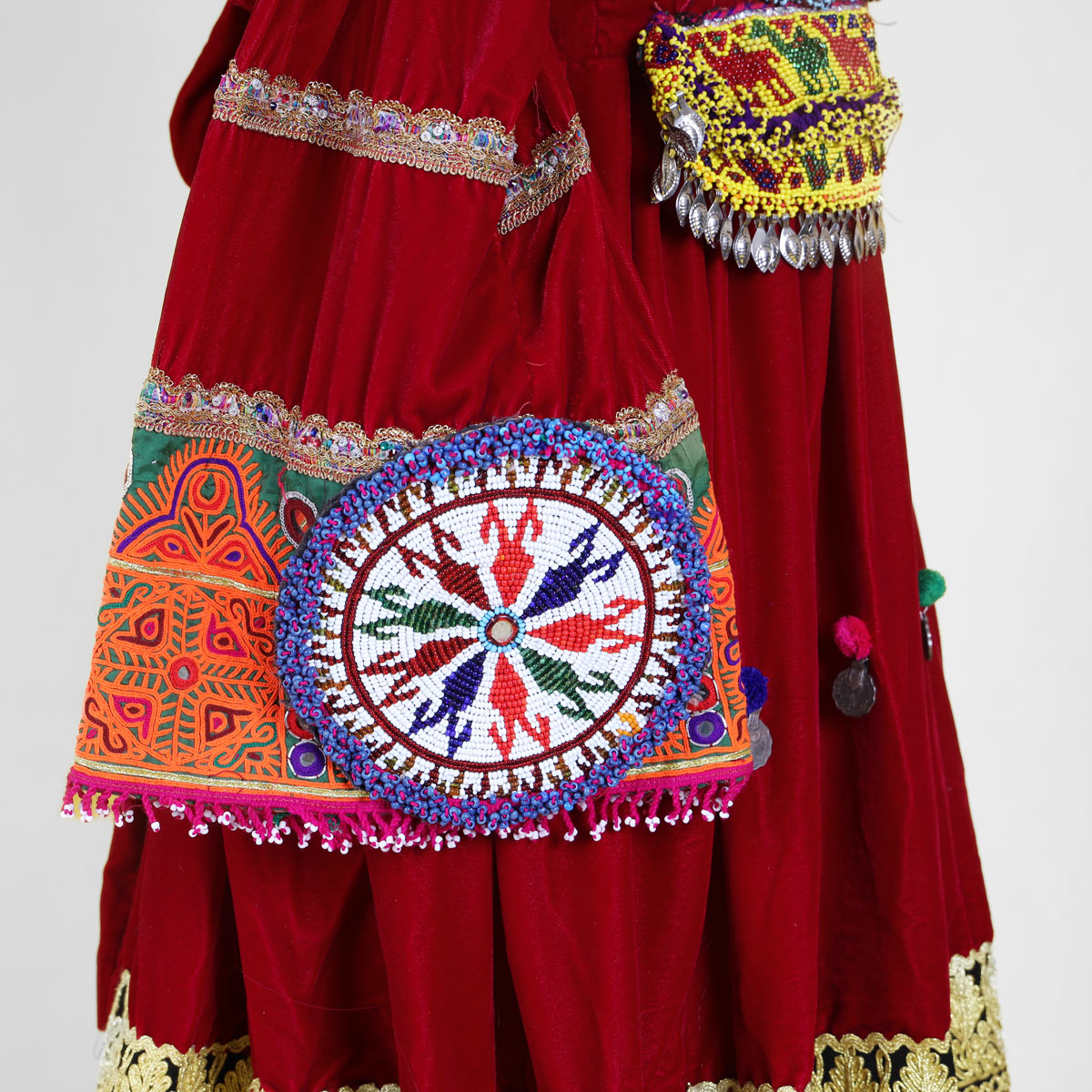 Velvet Gande Afghani | Red Bell Sleeves Embroidered Frock 
