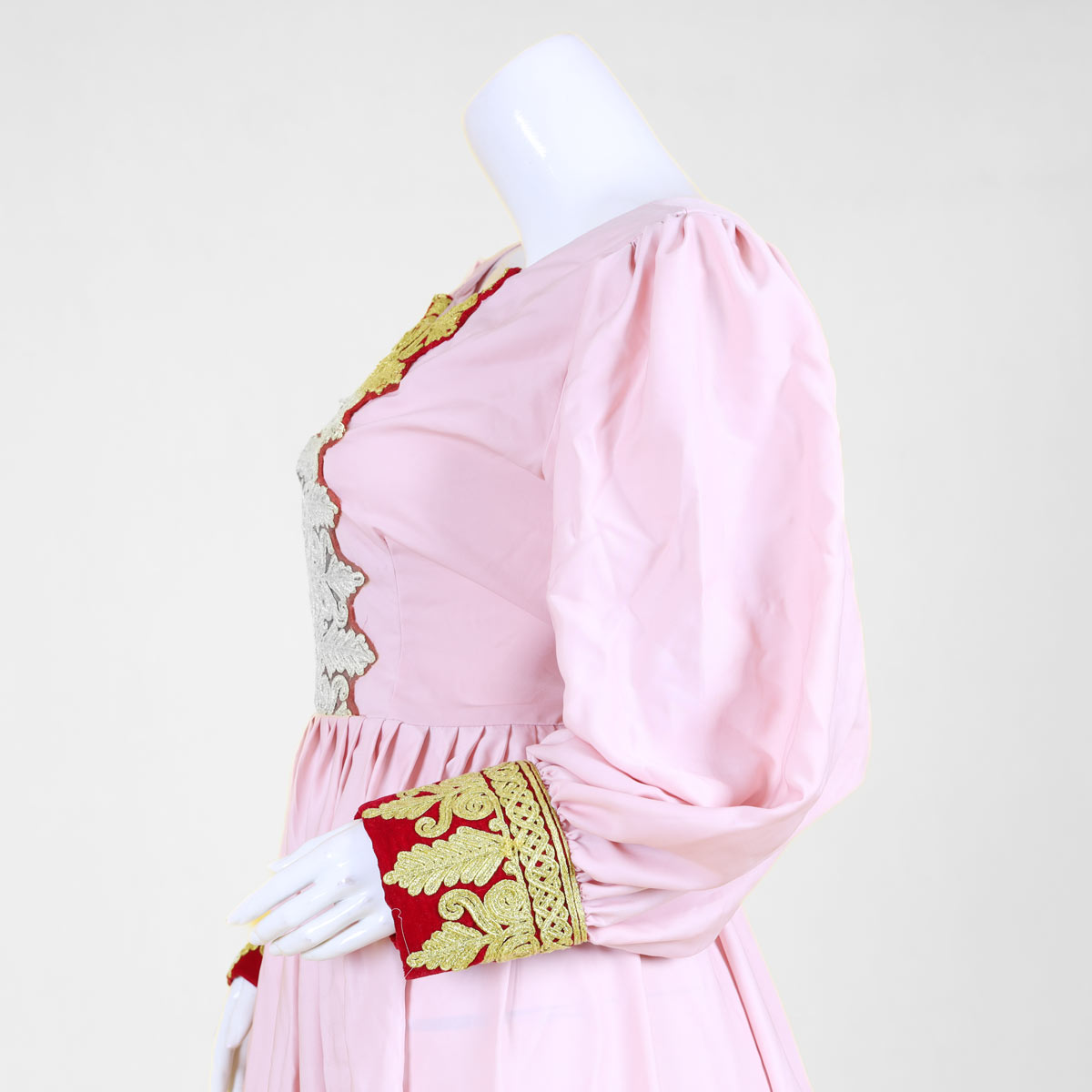 Linen Cuffed Sleeves Dress | Pink Cherma Embroidered Slit Gown