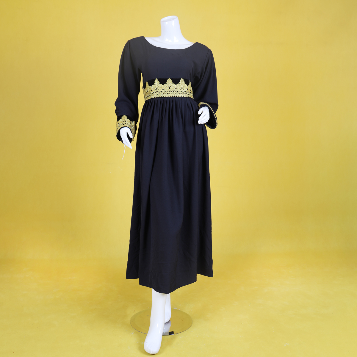 Black Georgette Pleated Maxi | Embroidered Maxi With Cherma Belt